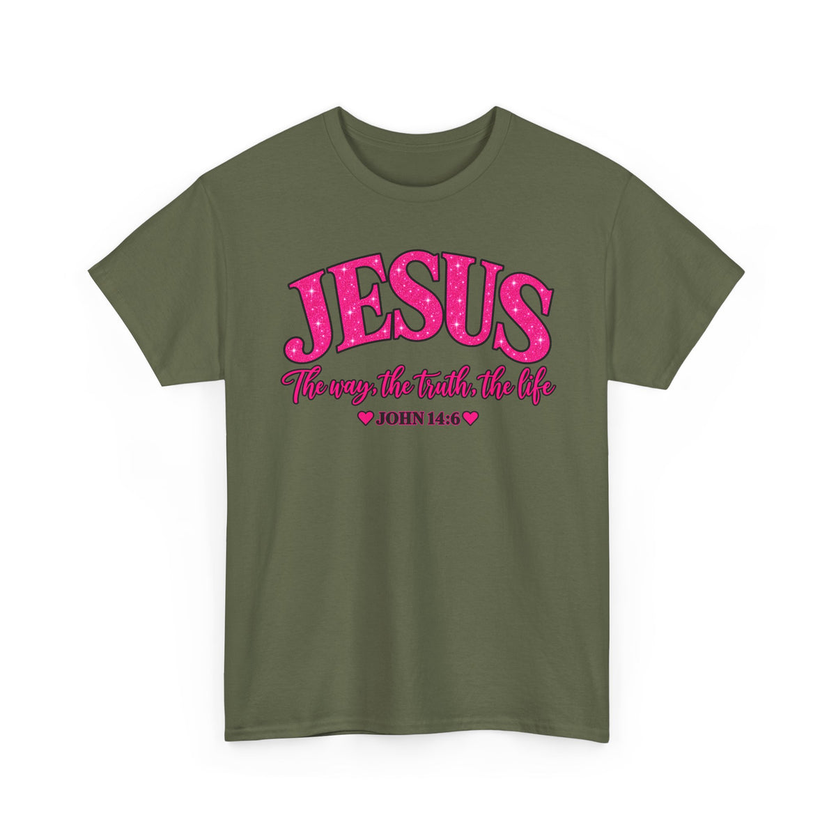 Christian T-Shirt — "JESUS The way, the truth, the life" (John 14:6) Pink Vintage Script