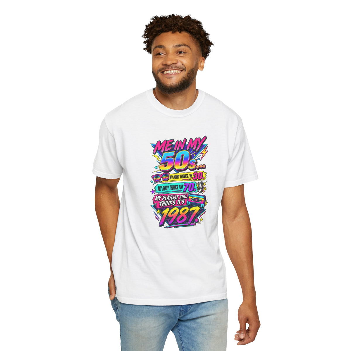 50th Birthday T-Shirt — "Me in My 50s... My Playlist Still Thinks It’s 1987" Retro Graphic Tee
