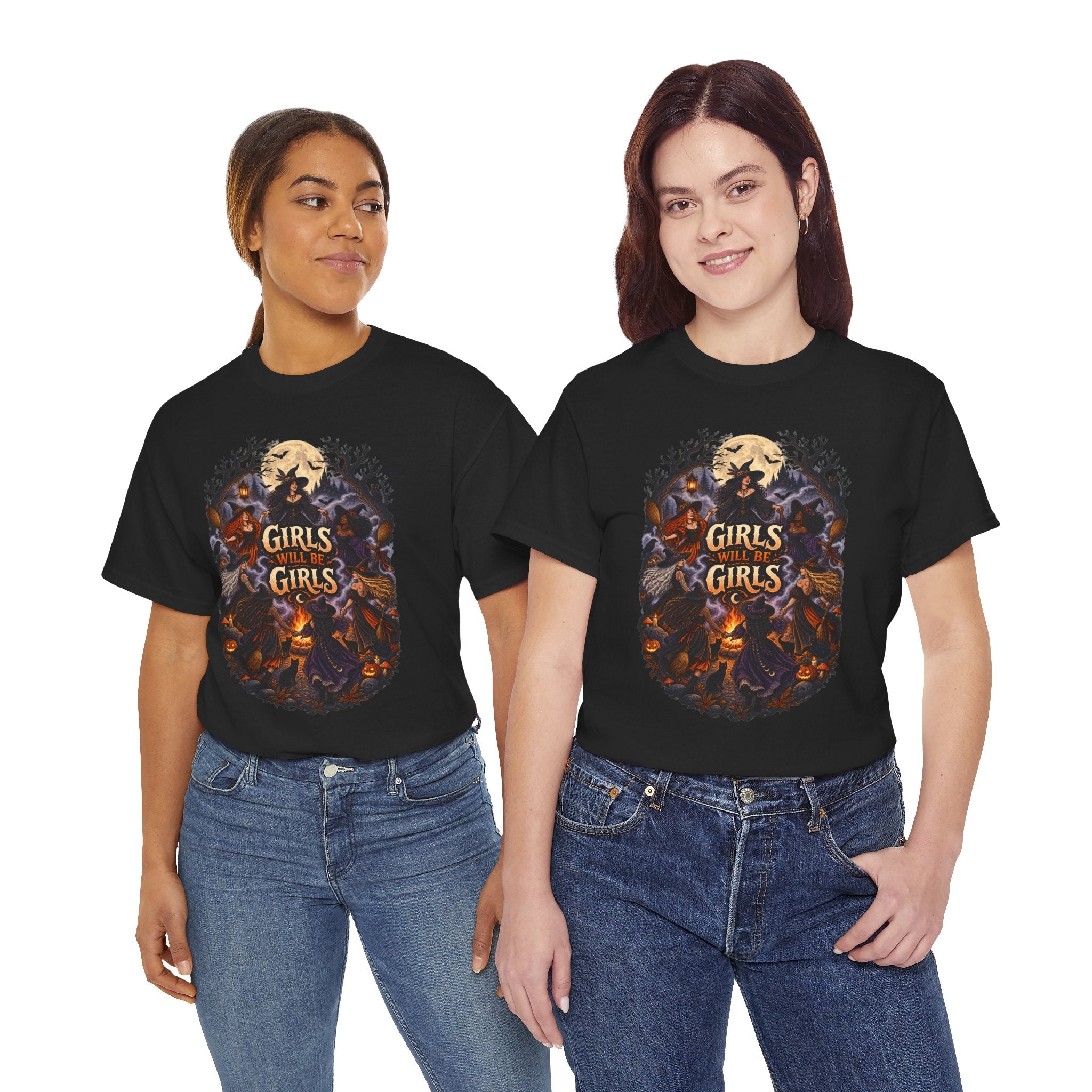 Girls Will Be Girls T-Shirt — Witchy Campfire Illustration Tee