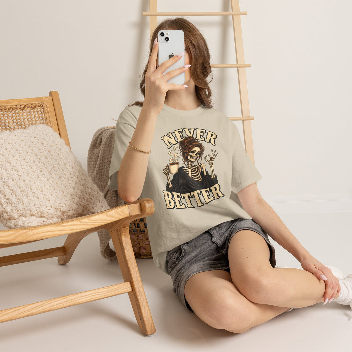 Never Better Skeleton Coffee Graphic Tee