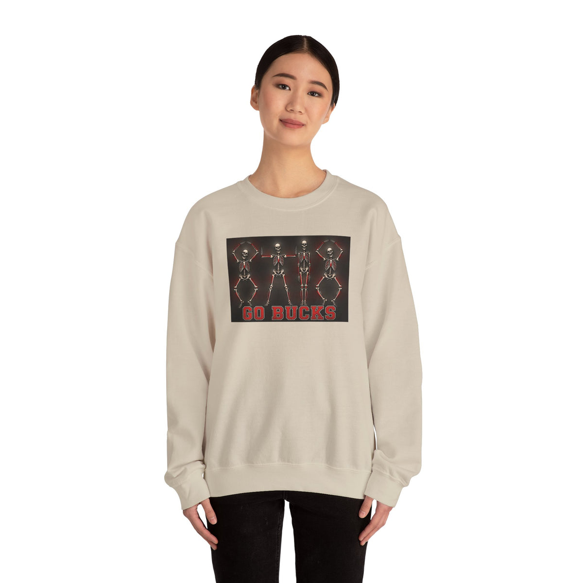 Crewneck Sweatshirt — 'Go Bucks' Dance Skeletons Graphic