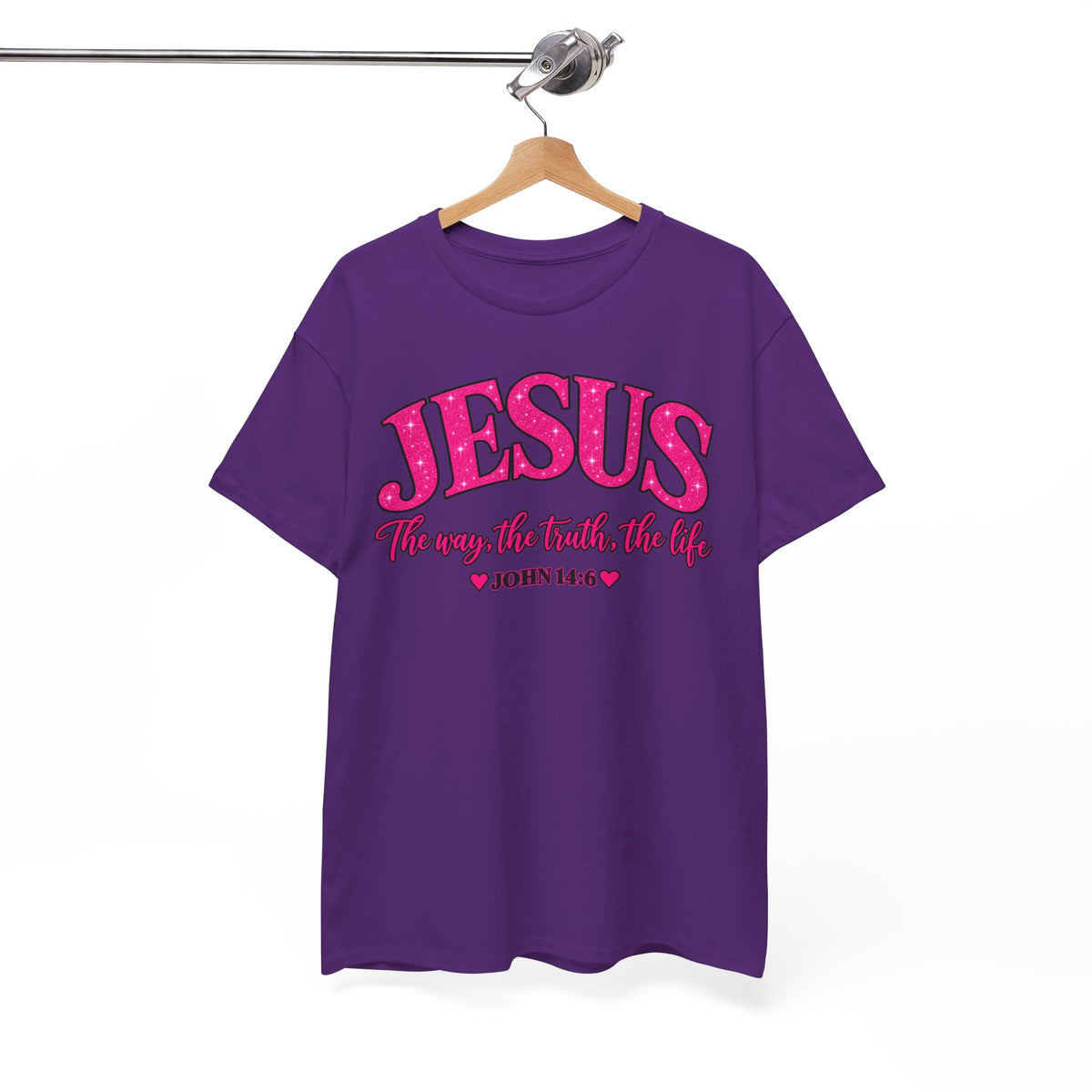 Christian T-Shirt — "JESUS The way, the truth, the life" (John 14:6) Pink Vintage Script