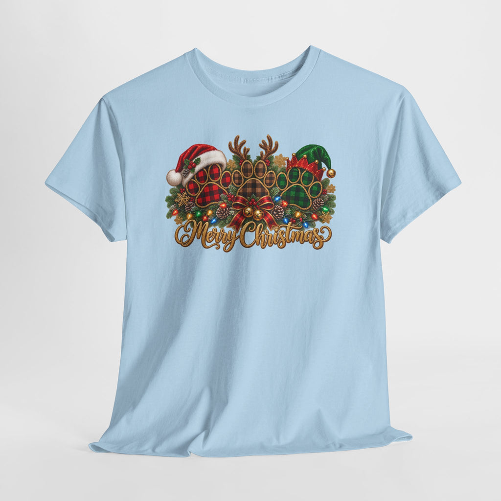 Merry Christmas Paw Prints Holiday Graphic Tee
