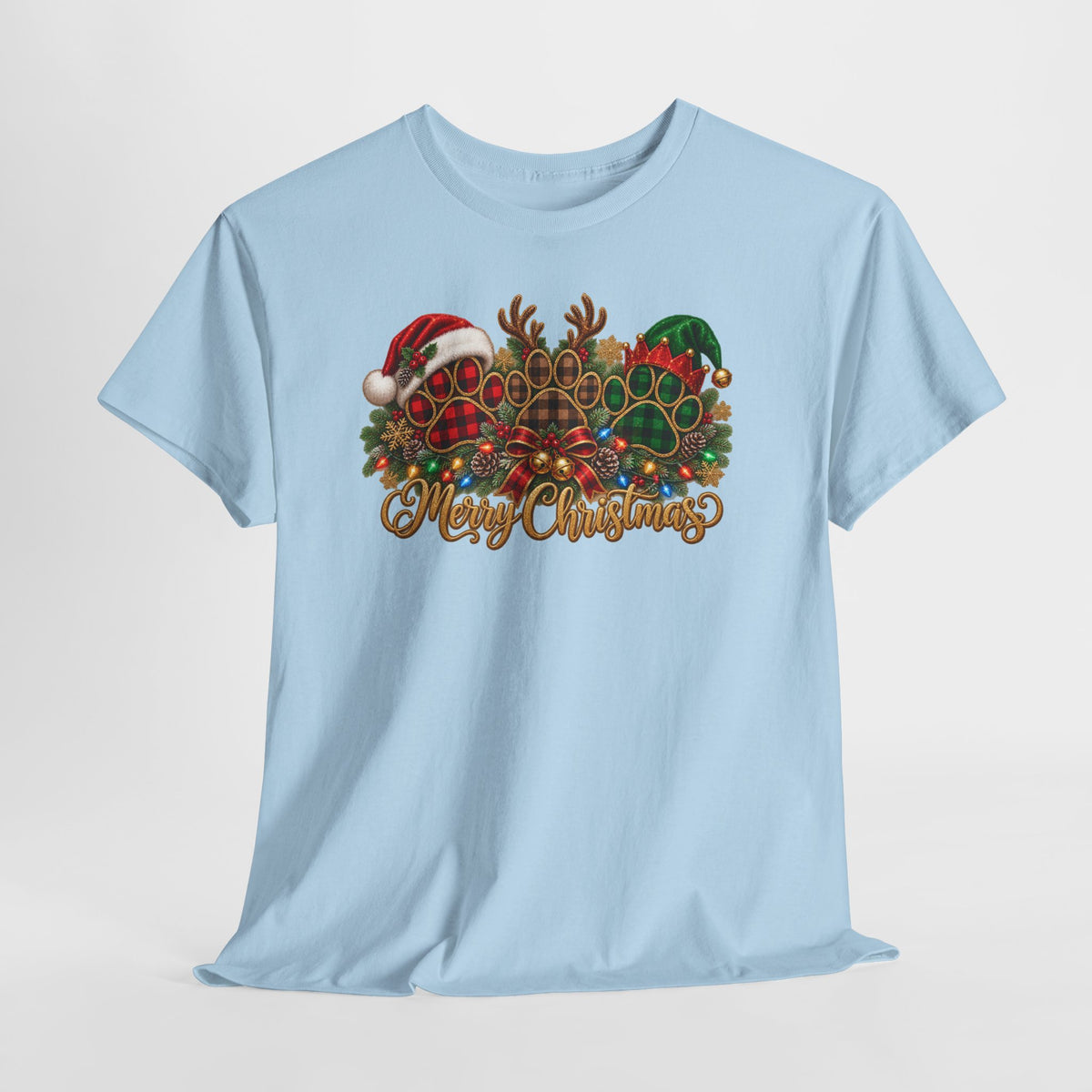 Merry Christmas Paw Prints Holiday Graphic Tee