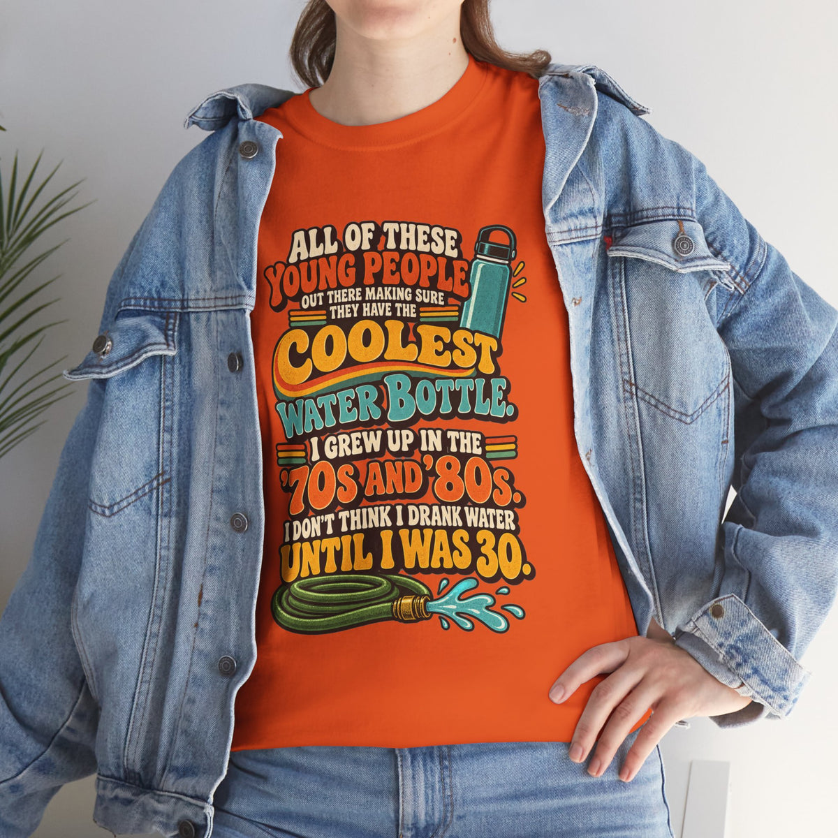 Retro 70s-80s Funny Water Bottle Tee — "Coolest Water Bottle" Graphic T-Shirt