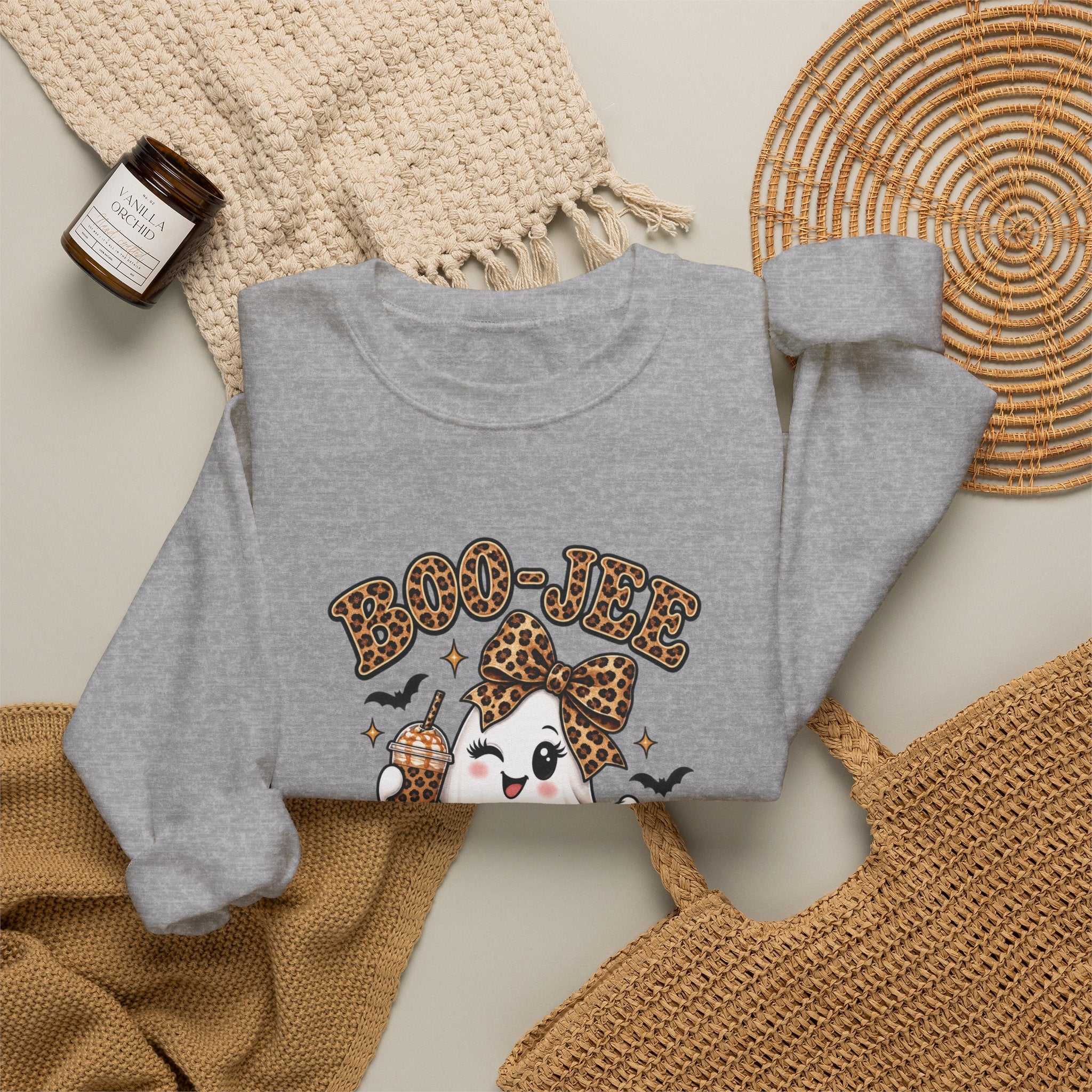 Ghost Trick Crewneck Sweatshirt — "Boo-tiful" Leopard Halloween Ghost Design