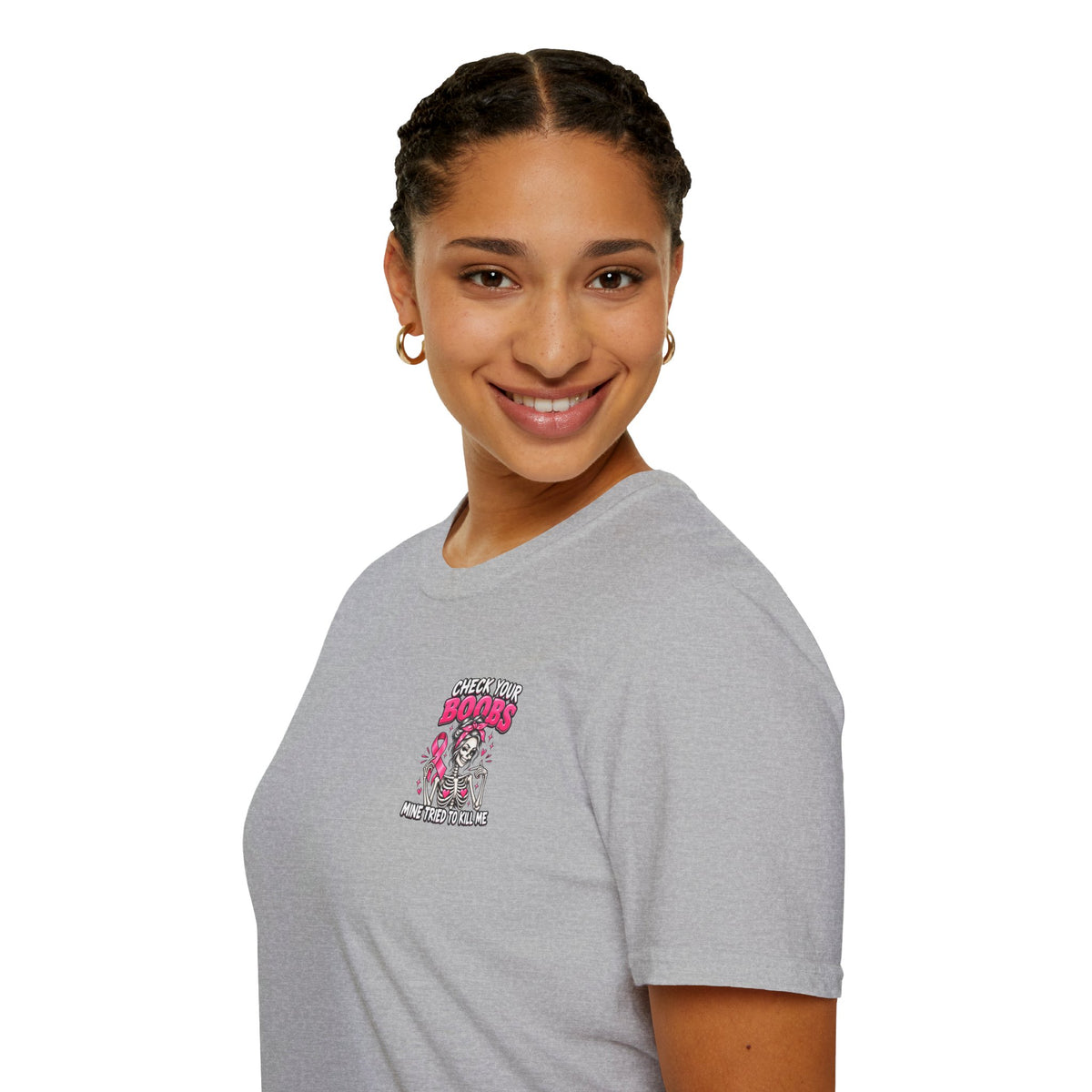 Breast Cancer Awareness T-Shirt — “Check Your Boobs, Mine Tried to Kill Me” Graphic Tee