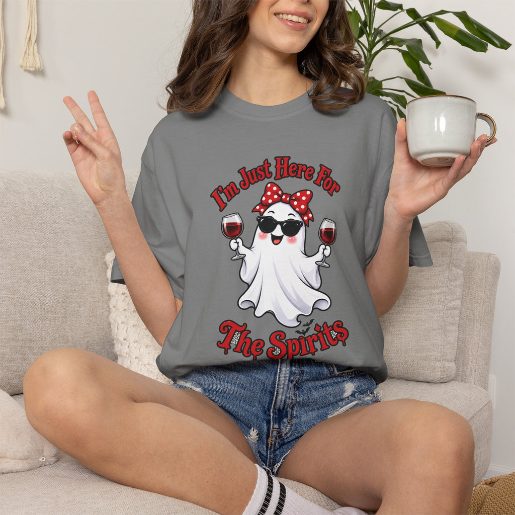 Wine Ghost T-Shirt — "I'm Just Here For The Spirits" Halloween Tee