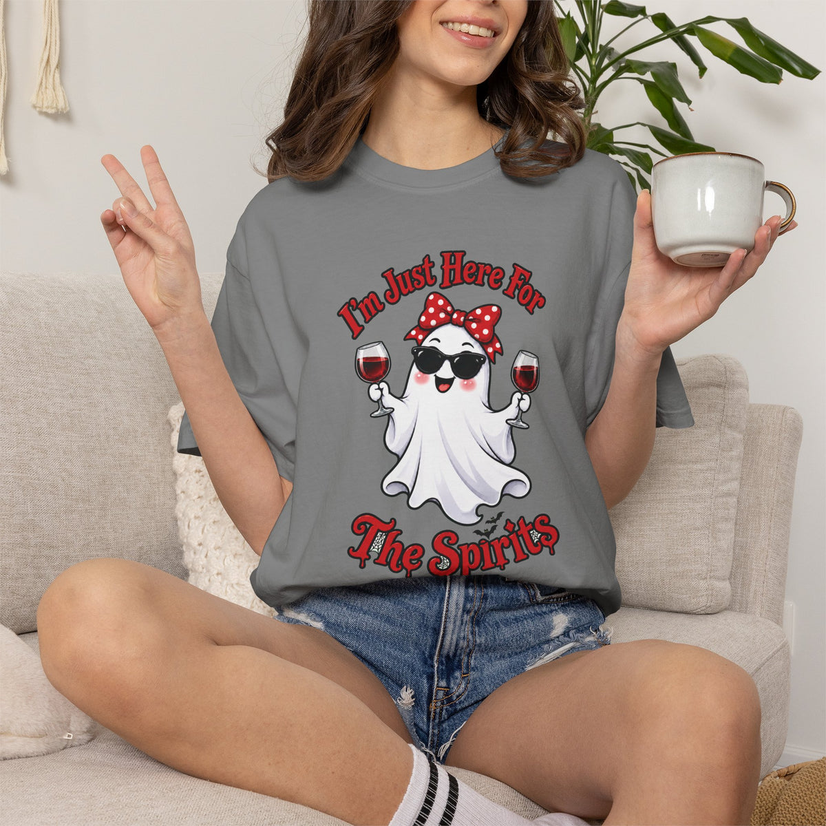 Wine Ghost T-Shirt — "I'm Just Here For The Spirits" Halloween Tee