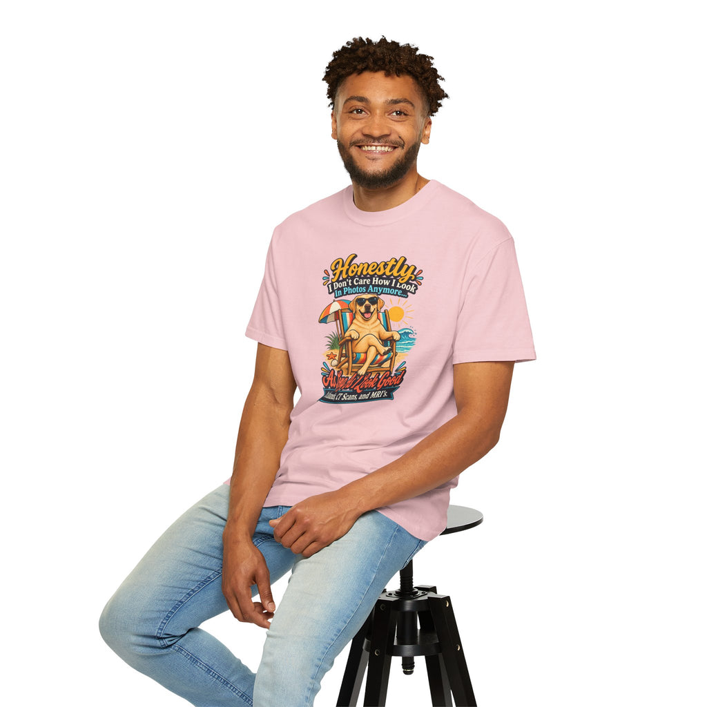 Honestly I Don’t Care How I Look In Photos Anymore T-Shirt — Funny Beach Dog Graphic Tee