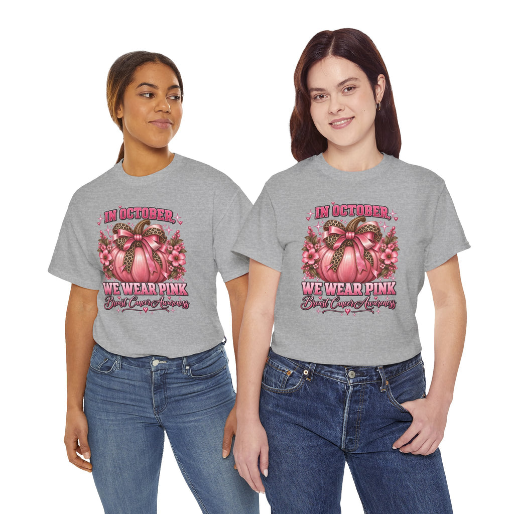 Breast Cancer Awareness T-Shirt — "In October We Wear Pink" Pumpkin Design