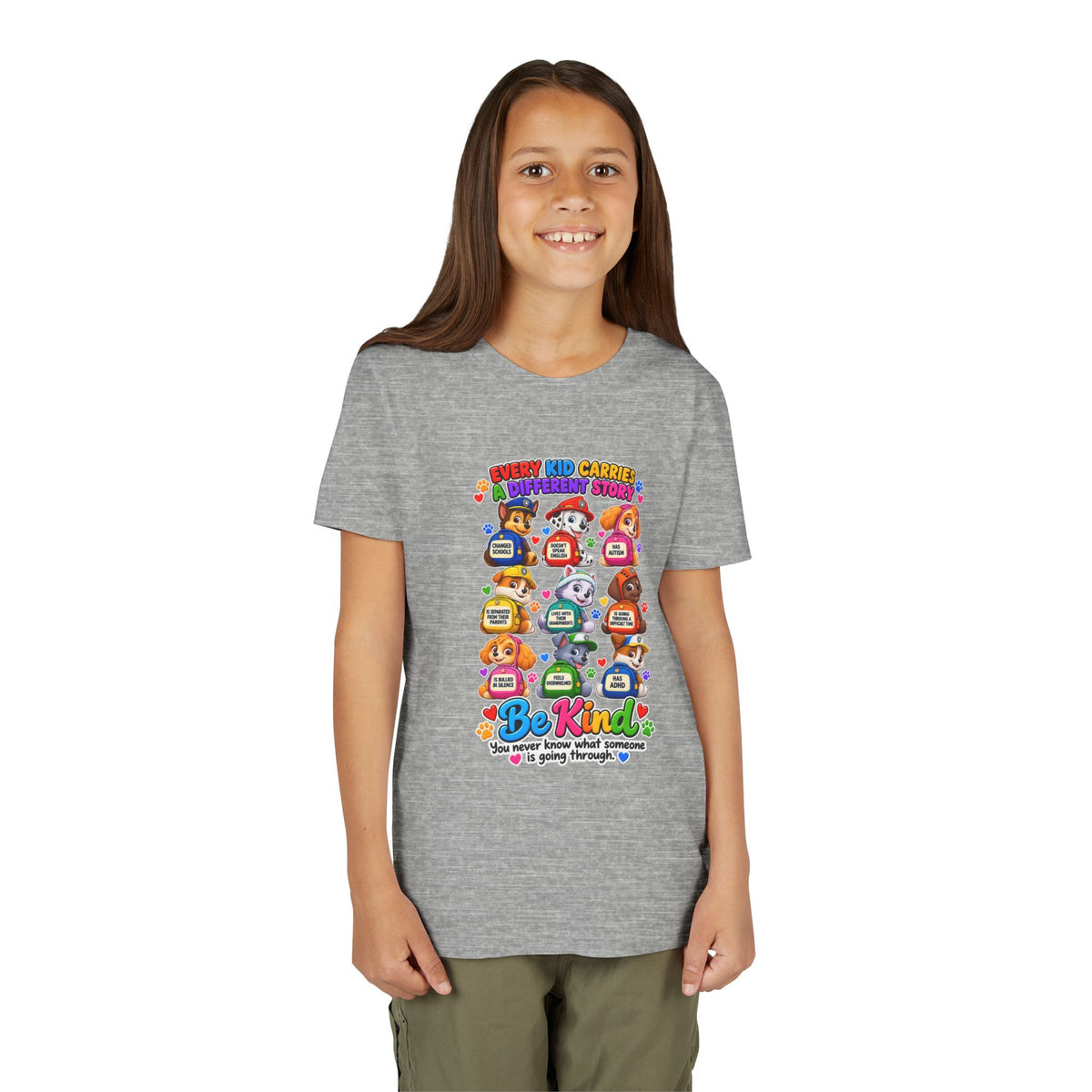 Be Kind Youth Short Sleeve Tee – Colorful Cartoon Character Shirt
