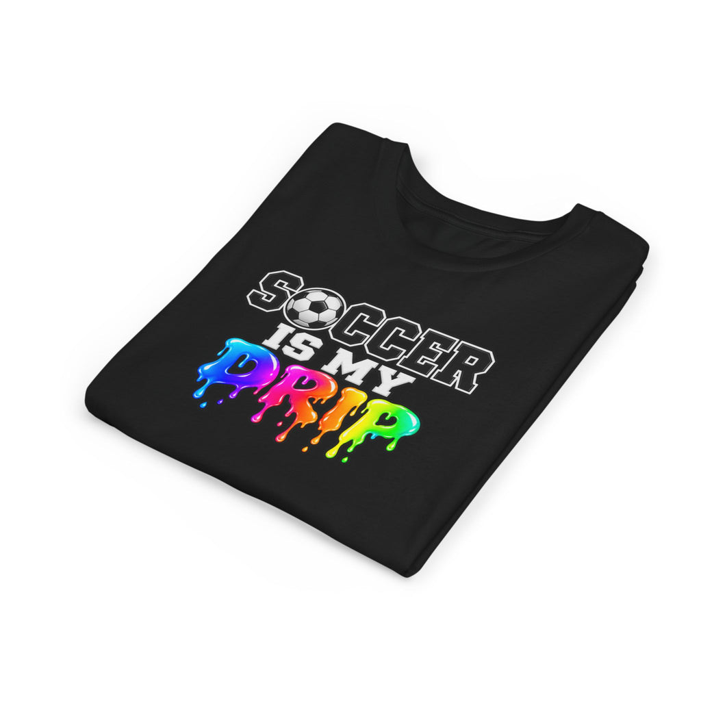 Youth Tee — "Soccer Is My Drip" Colorful Drip Soccer Graphic