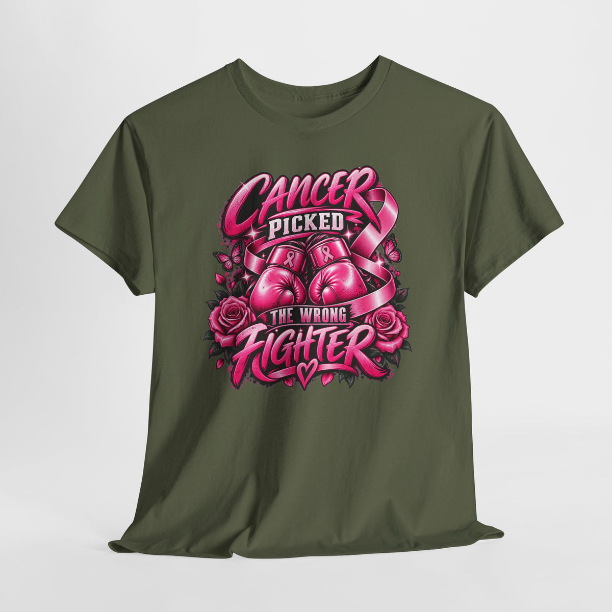 Cancer Picked The Wrong Fighter T-Shirt — Breast Cancer Awareness Support Tee