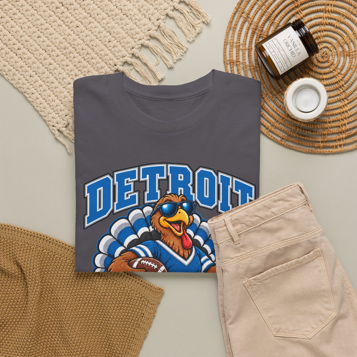 Detroit Thanksgiving Football Tee — Turkey Mascot Game Day Shirt