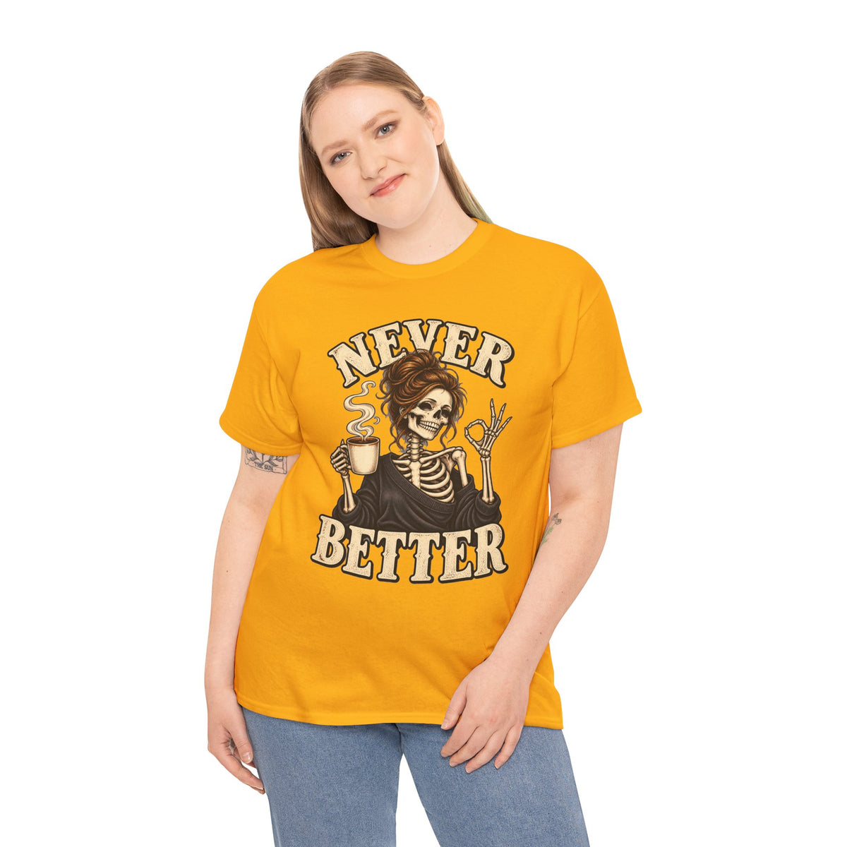 Never Better Skeleton Coffee Graphic Tee