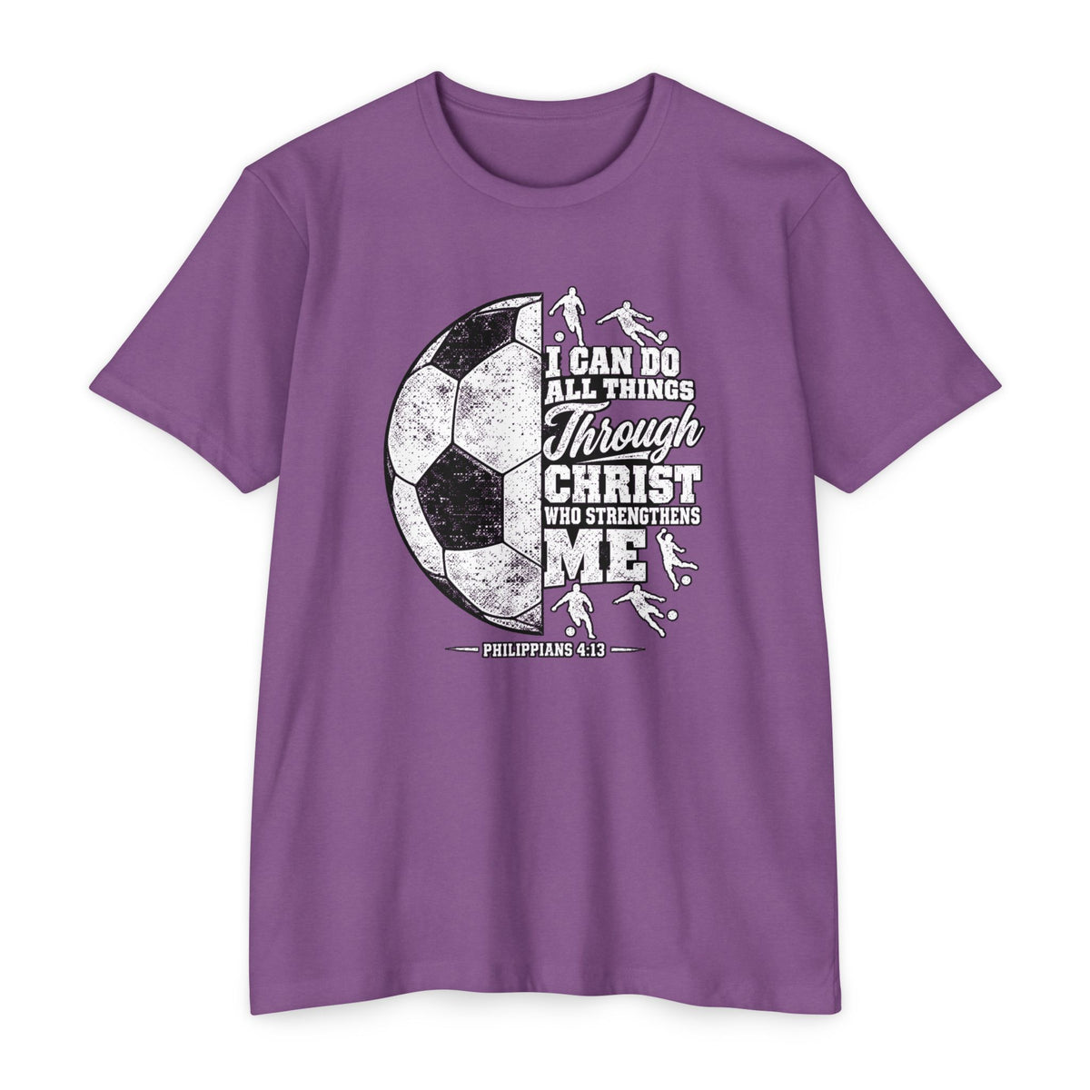 Christian Soccer T-Shirt — “I Can Do All Things Through Christ” Faith Soccer Tee