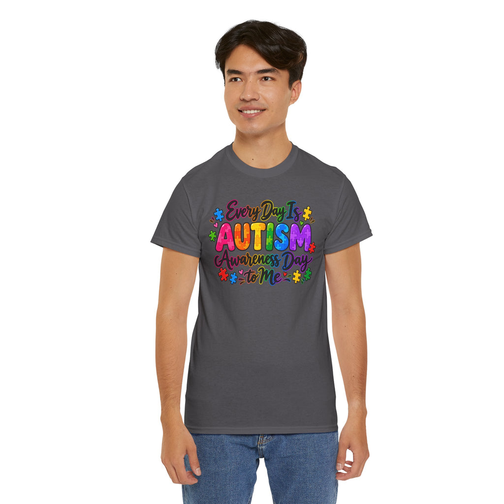 Autism Awareness T-Shirt — "Every Day Is Autism Awareness Day to Me" Colorful Puzzle Tee