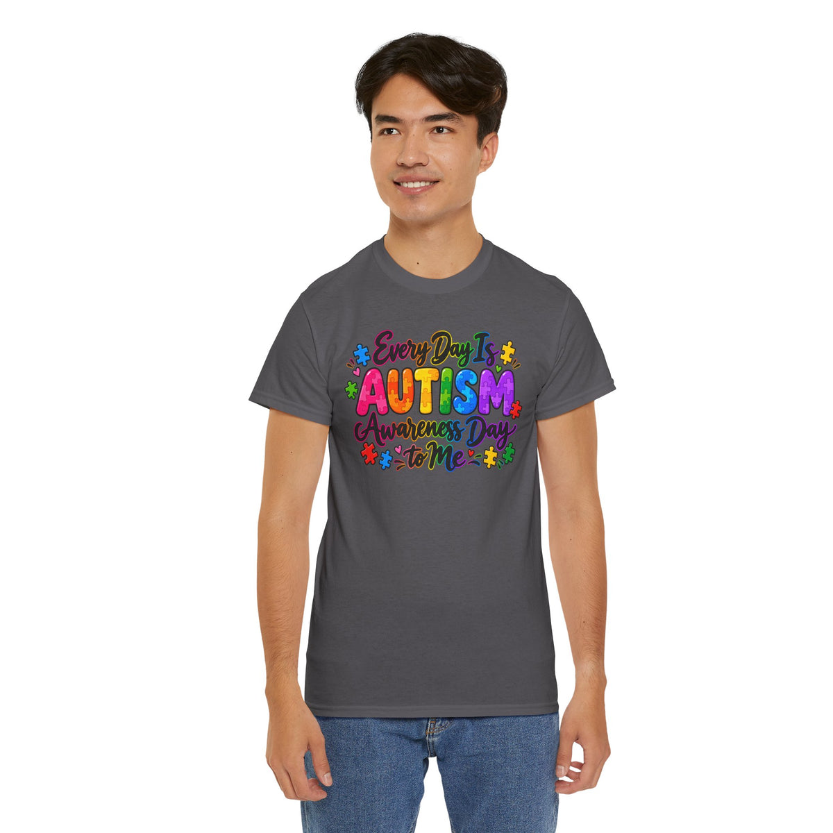Autism Awareness T-Shirt — "Every Day Is Autism Awareness Day to Me" Colorful Puzzle Tee