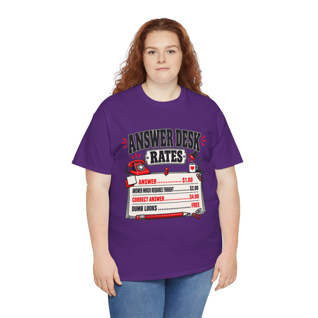 Answer Desk Rates T-Shirt — Funny Help Desk IT Support Tee ("Answer 1.00, Correct Answer 4.00")
