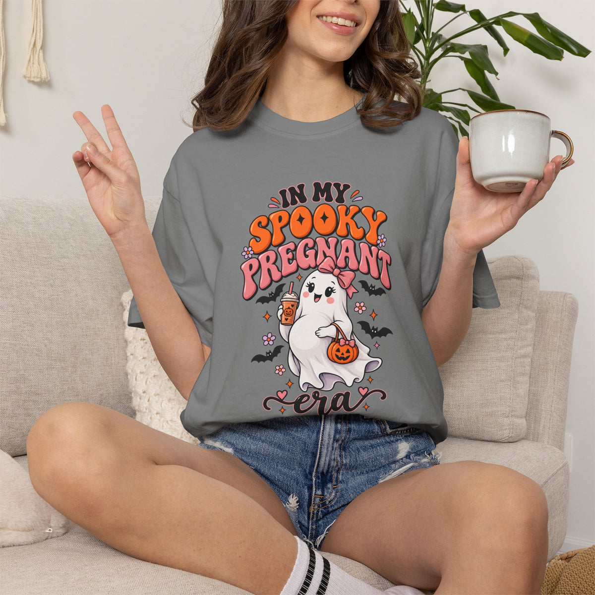 Pregnant Halloween T-Shirt — "In My Spooky Pregnant Era" Cute Ghost Maternity Tee