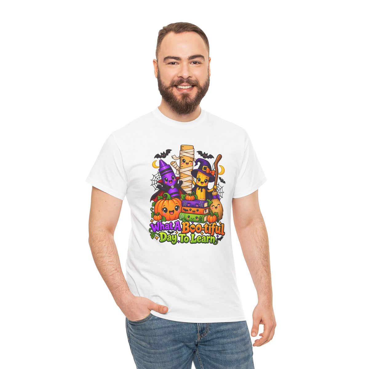 Halloween Teacher Tee — "What A Boo-tiful Day To Learn" Kids' Classroom Shirt