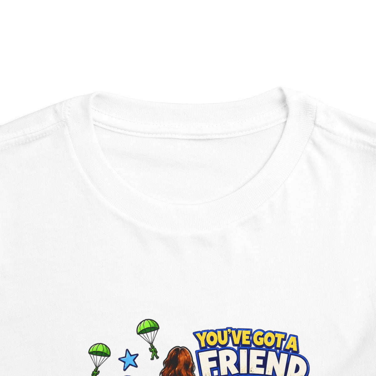 Toddler Tee — "You’ve Got a Friend in Him" Cartoon Faith & Toy Heroes Shirt