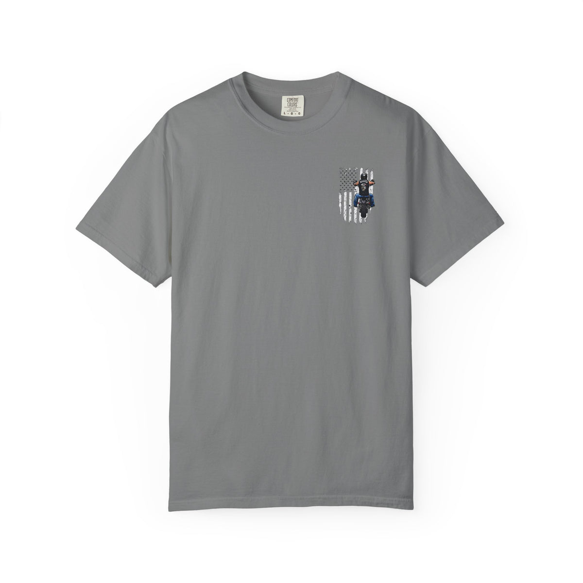 American Biker T-Shirt — Motorcycle Rider Back Graphic with Flag