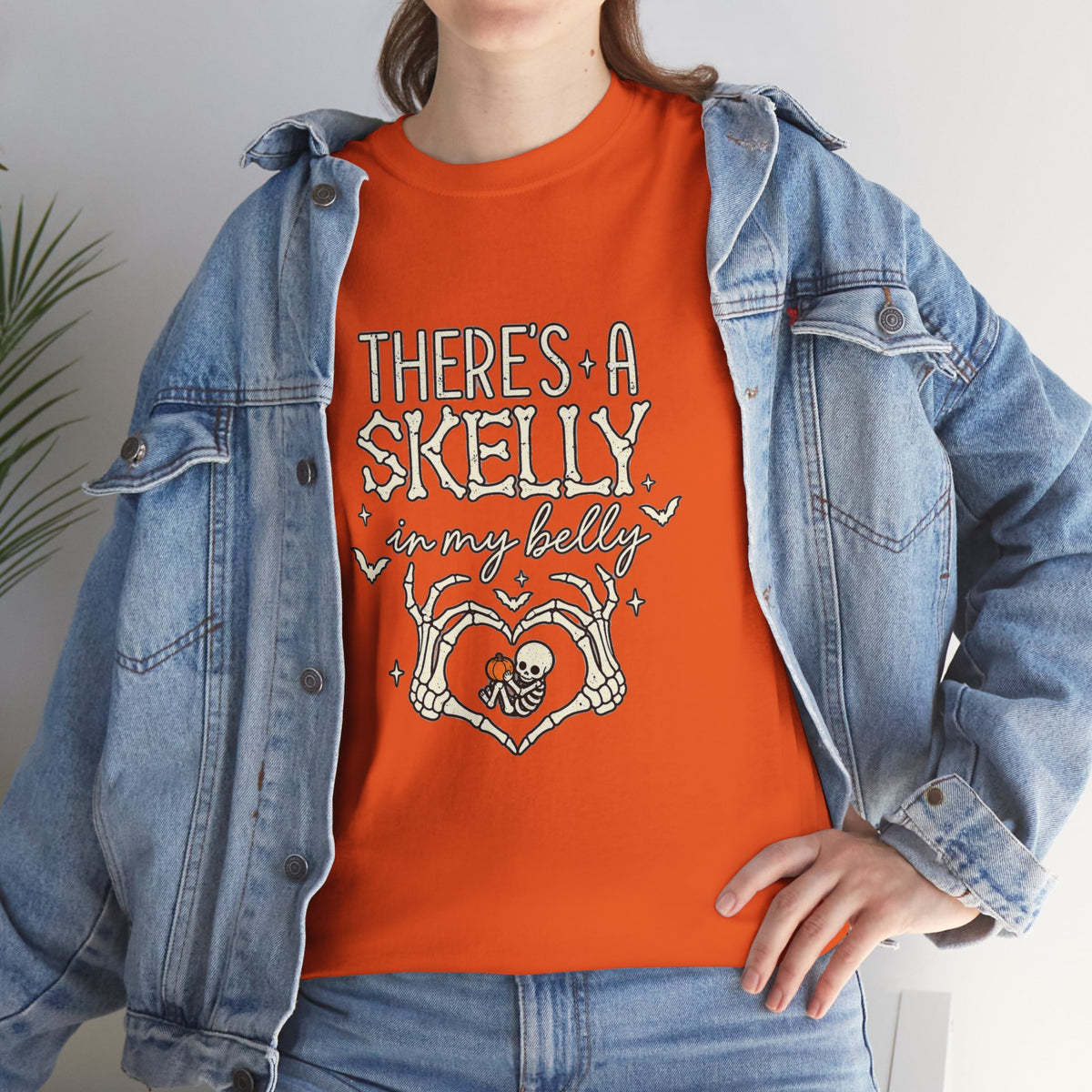 Skeleton Heart T‑Shirt — "There's a Skelly in My Belly" Cute Halloween Tee