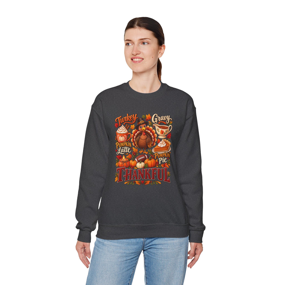 Thankful Thanksgiving Sweatshirt — Cute Turkey & Fall Harvest Crewneck