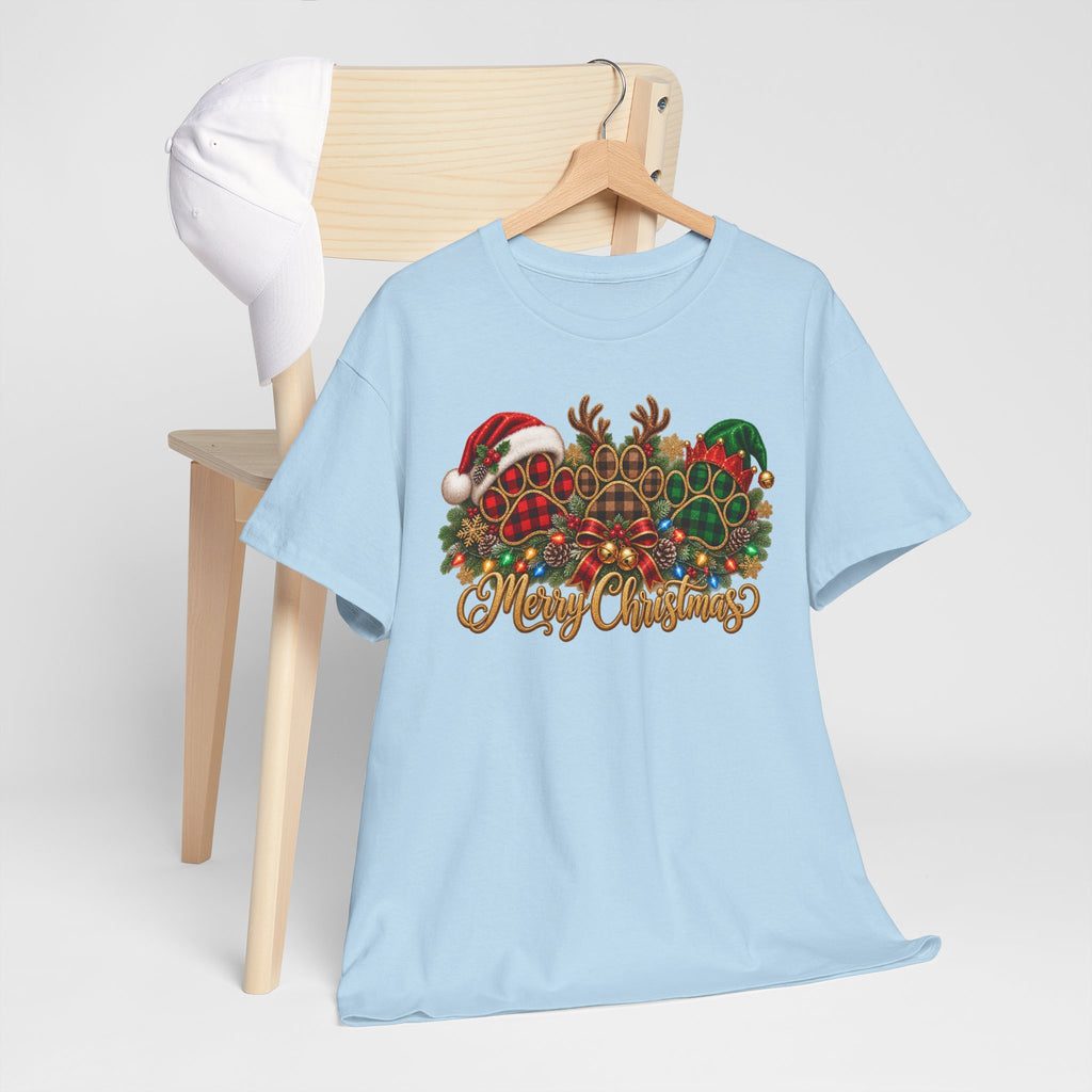 Merry Christmas Paw Prints Holiday Graphic Tee