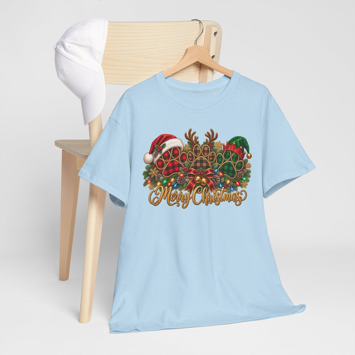 Merry Christmas Paw Prints Holiday Graphic Tee