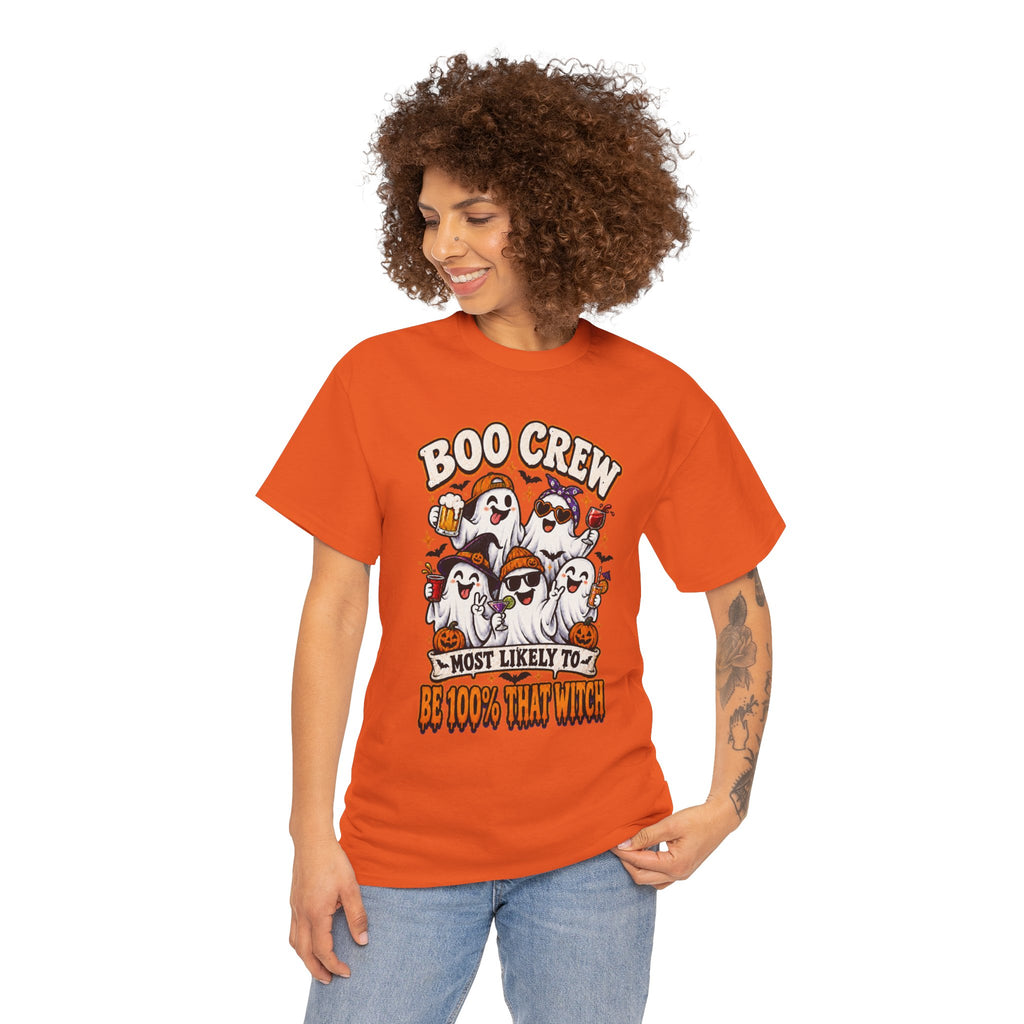 Boo Crew Halloween T-Shirt – "Most Likely To Be 100% That Witch" Ghosts Tee