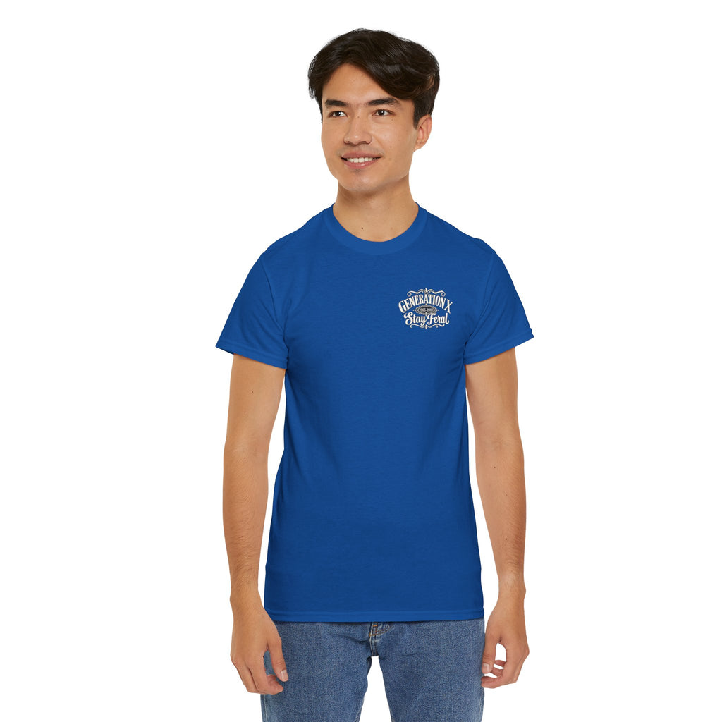 Generation X T‑Shirt — 'Stay Feral' Vintage Whiskey Label Tee (Born 1965–1980)