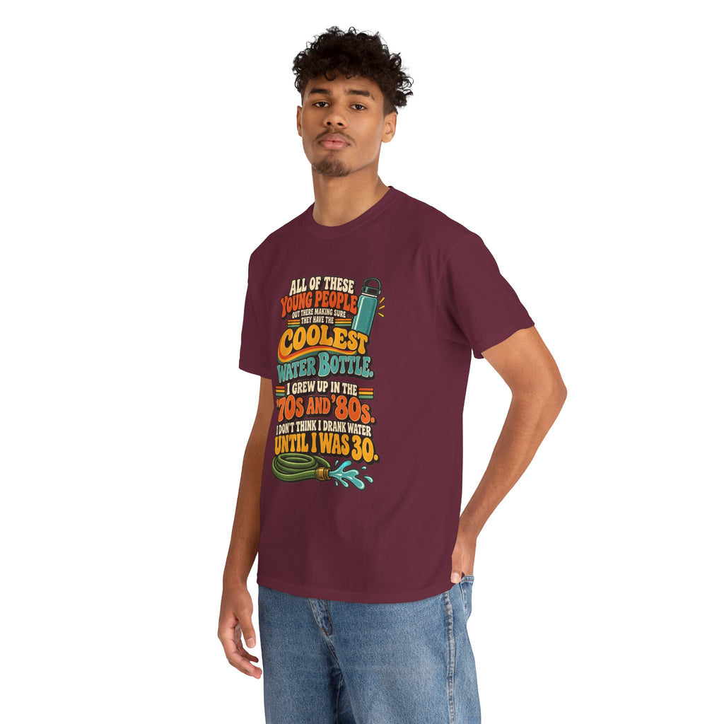 Retro 70s-80s Funny Water Bottle Tee — "Coolest Water Bottle" Graphic T-Shirt