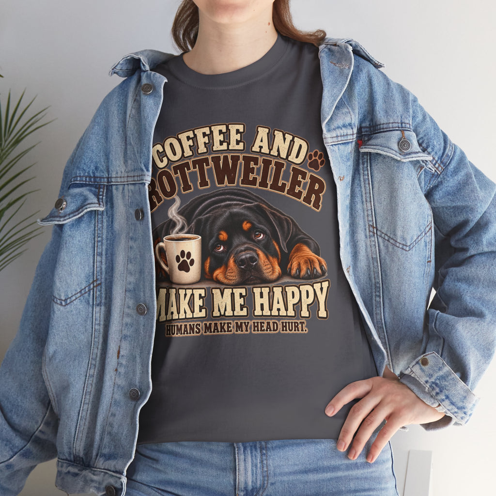 Coffee and Rottweiler Tee — "Coffee and Rottweiler Make Me Happy" Dog Lover Shirt