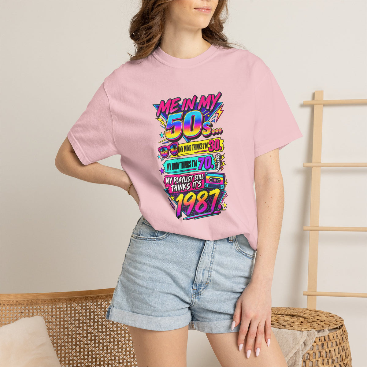 50th Birthday T-Shirt — "Me in My 50s... My Playlist Still Thinks It’s 1987" Retro Graphic Tee