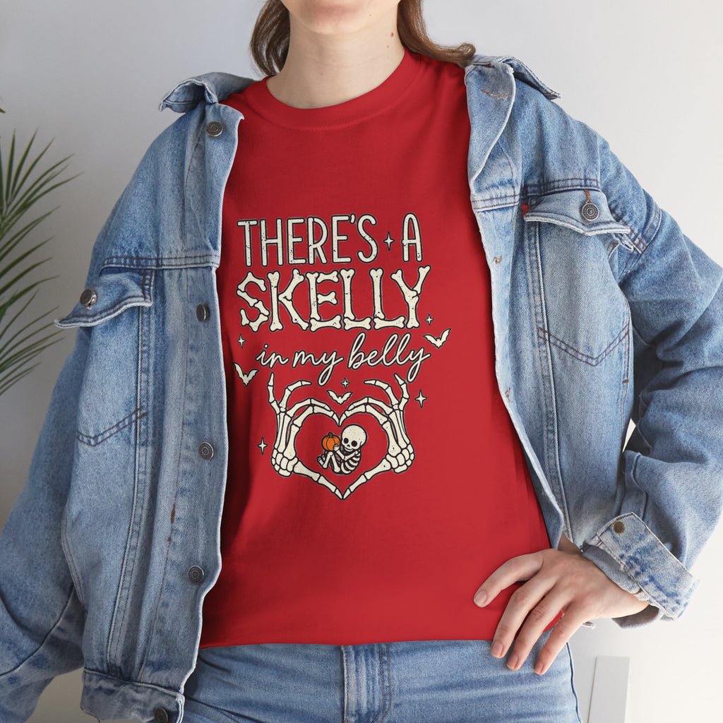 Skeleton Heart T‑Shirt — "There's a Skelly in My Belly" Cute Halloween Tee