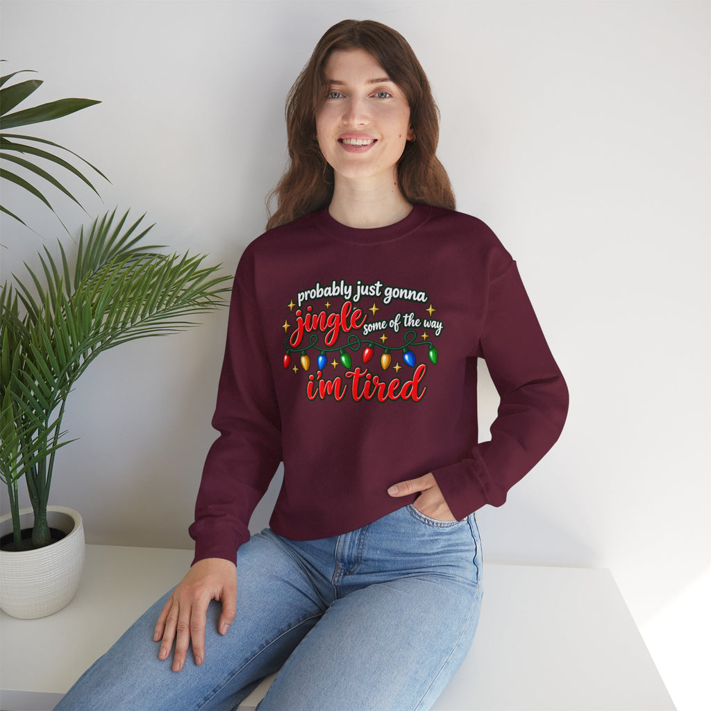 Crewneck Sweatshirt - "Probably Just Gonna Jingle Some of the Way I'm Tired" Christmas Lights Graphic