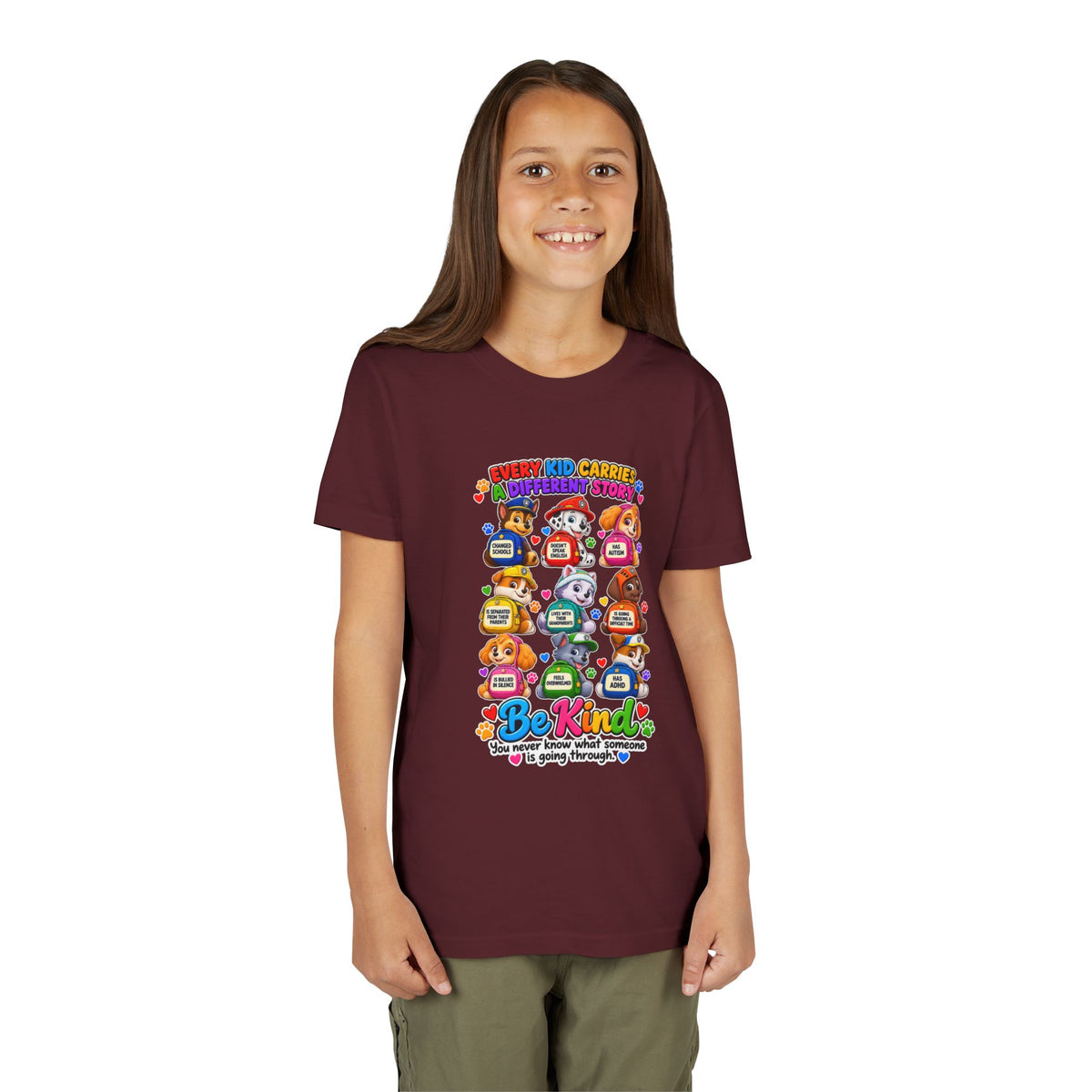 Be Kind Youth Short Sleeve Tee – Colorful Cartoon Character Shirt
