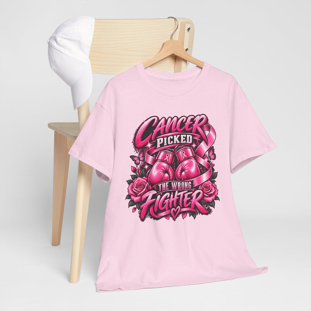 Cancer Picked The Wrong Fighter T-Shirt — Breast Cancer Awareness Support Tee