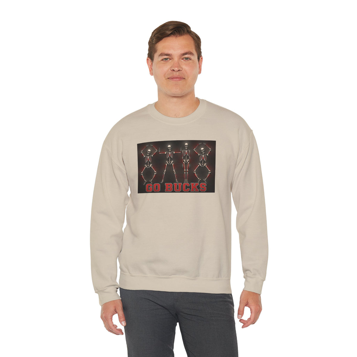 Crewneck Sweatshirt — 'Go Bucks' Dance Skeletons Graphic