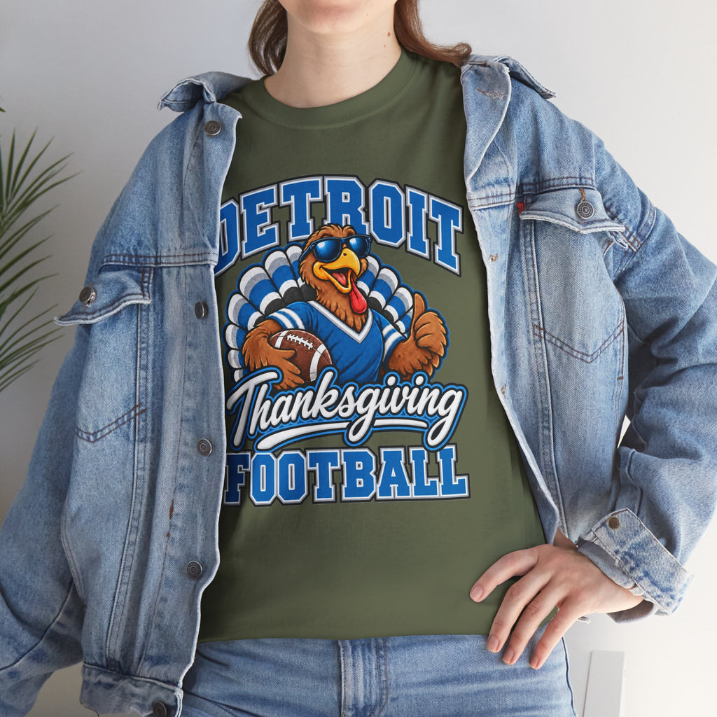 Detroit Thanksgiving Football Tee — Turkey Mascot Game Day Shirt
