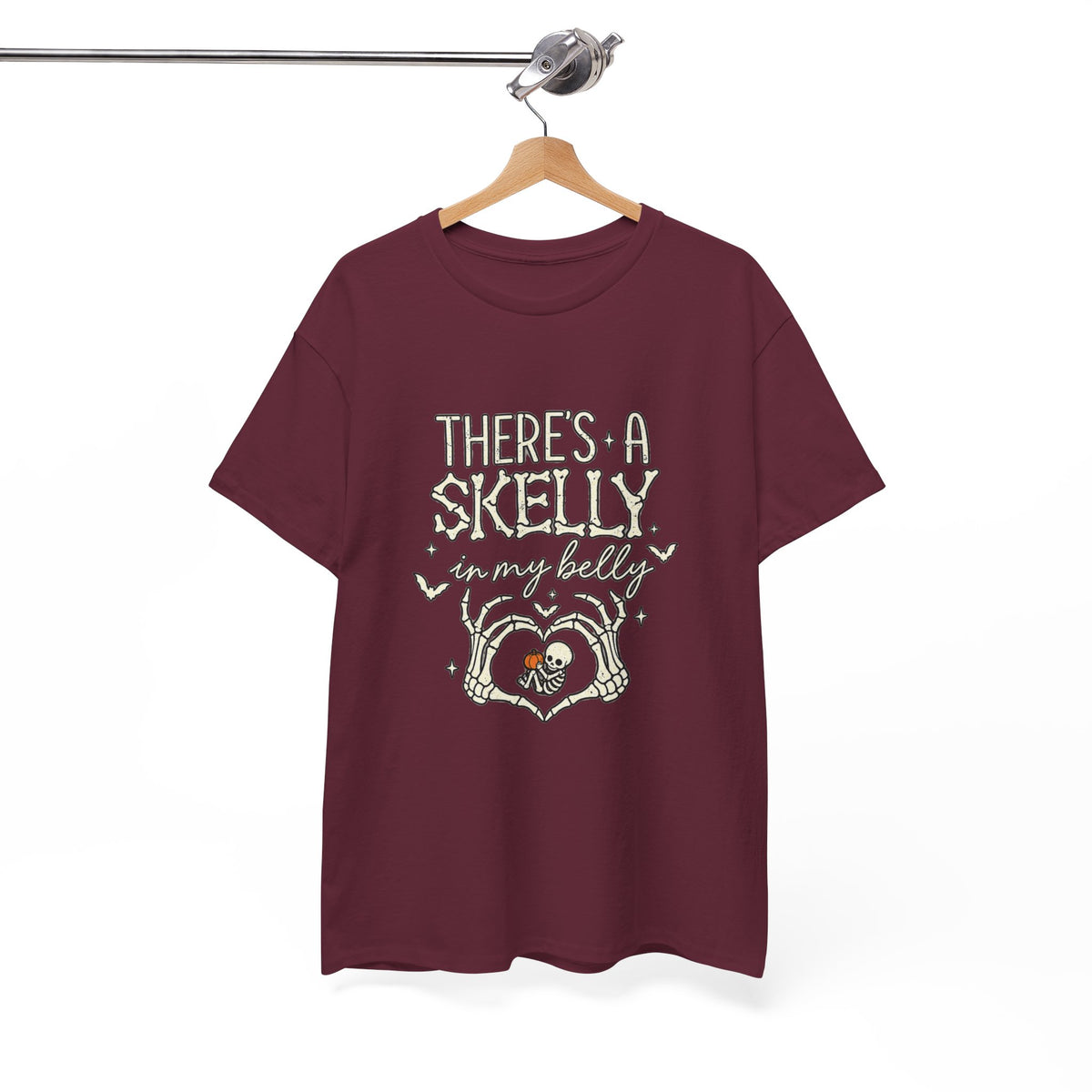 Skeleton Heart T‑Shirt — "There's a Skelly in My Belly" Cute Halloween Tee