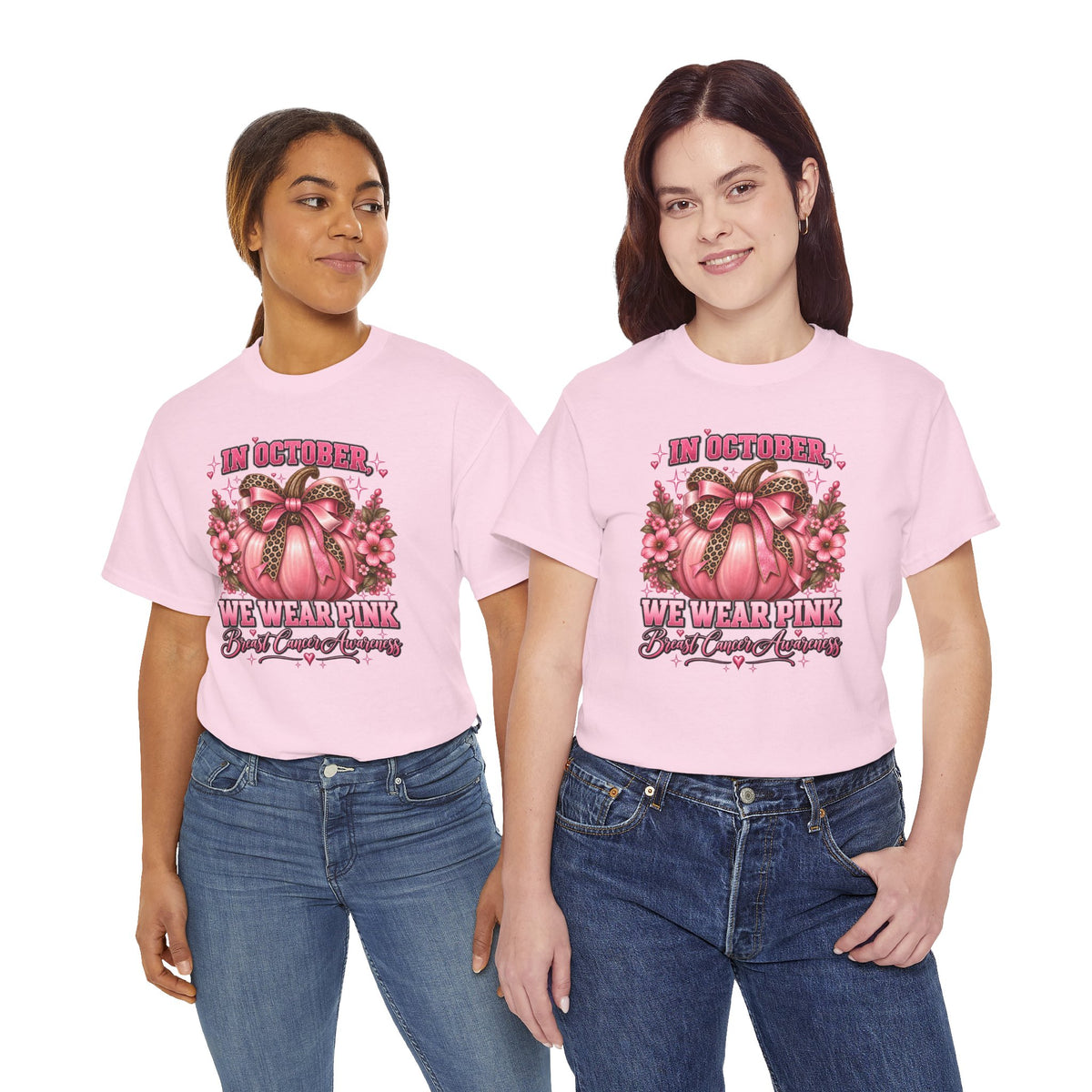 Breast Cancer Awareness T-Shirt — "In October We Wear Pink" Pumpkin Design