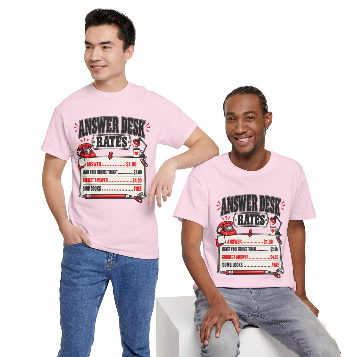 Answer Desk Rates T-Shirt — Funny Help Desk IT Support Tee ("Answer 1.00, Correct Answer 4.00")