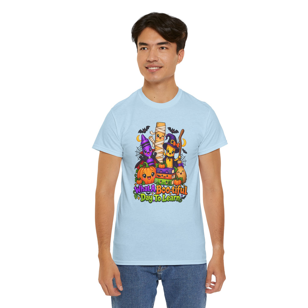 Halloween Teacher Tee — "What A Boo-tiful Day To Learn" Kids' Classroom Shirt