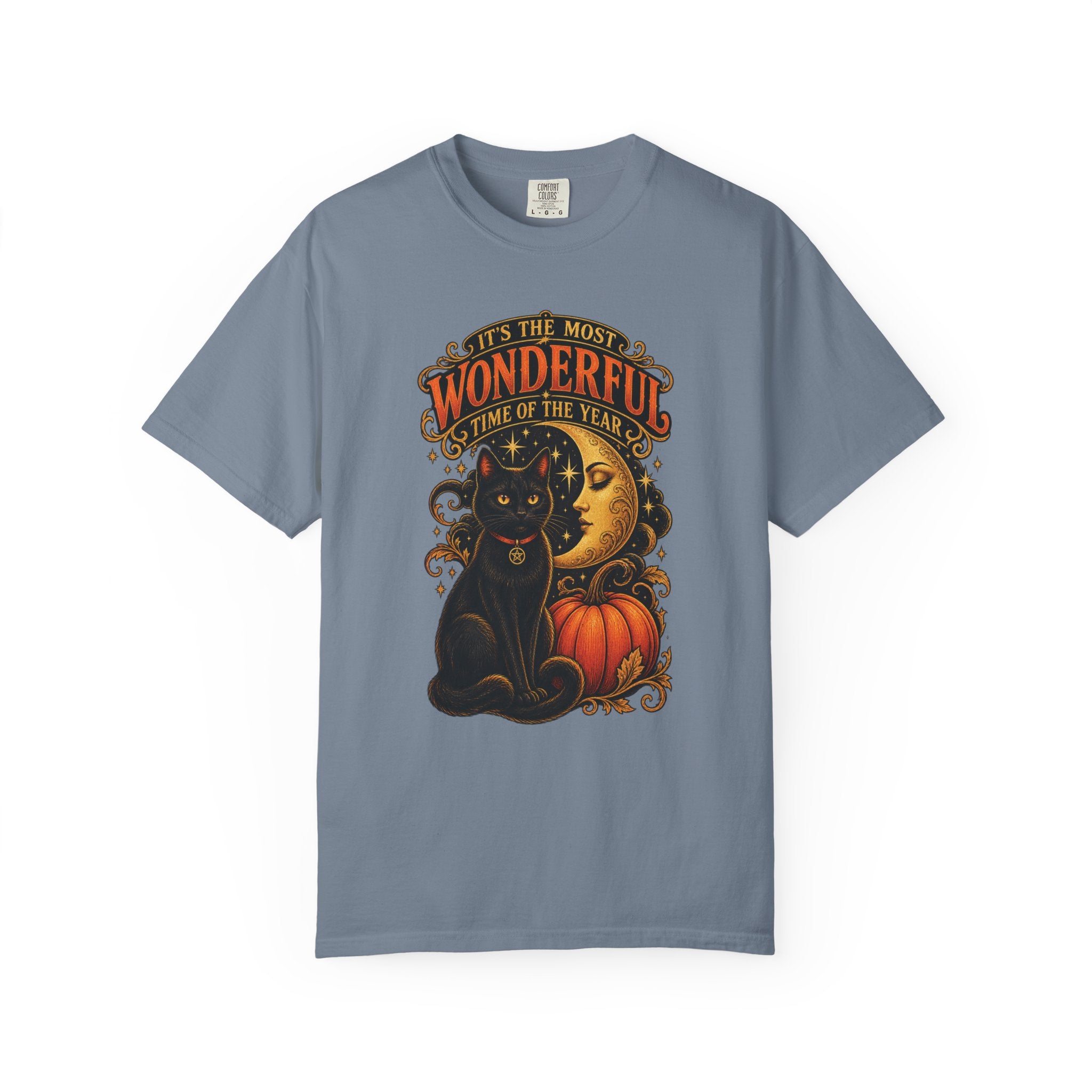 T-Shirt — "It's the Most Wonderful Time of the Year" Halloween Black Cat & Pumpkin