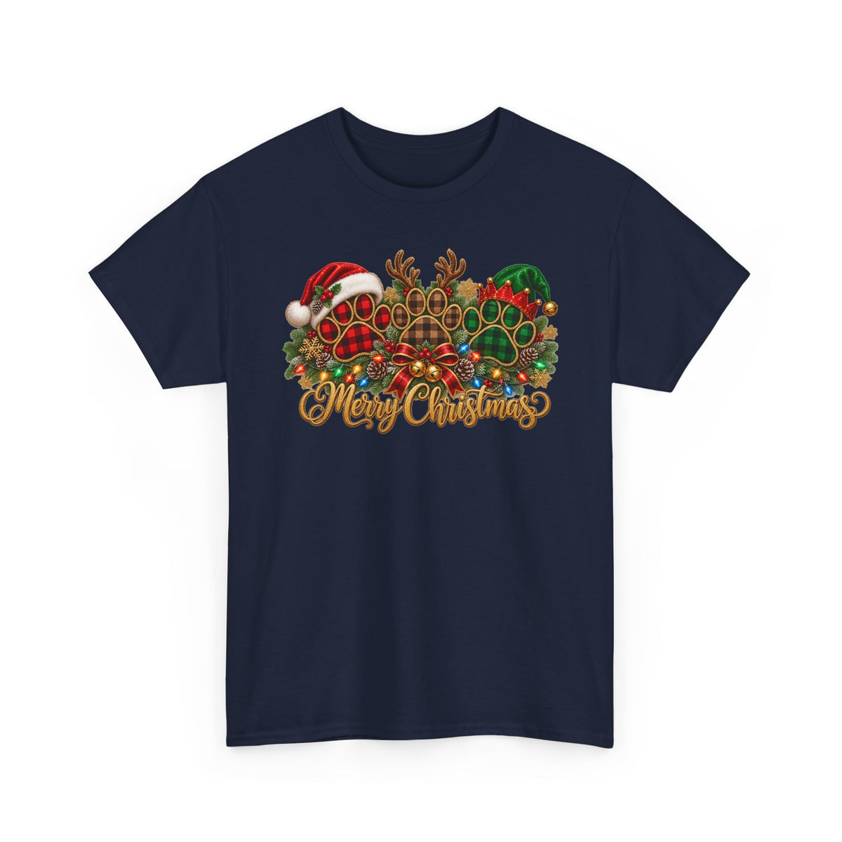 Merry Christmas Paw Prints Holiday Graphic Tee