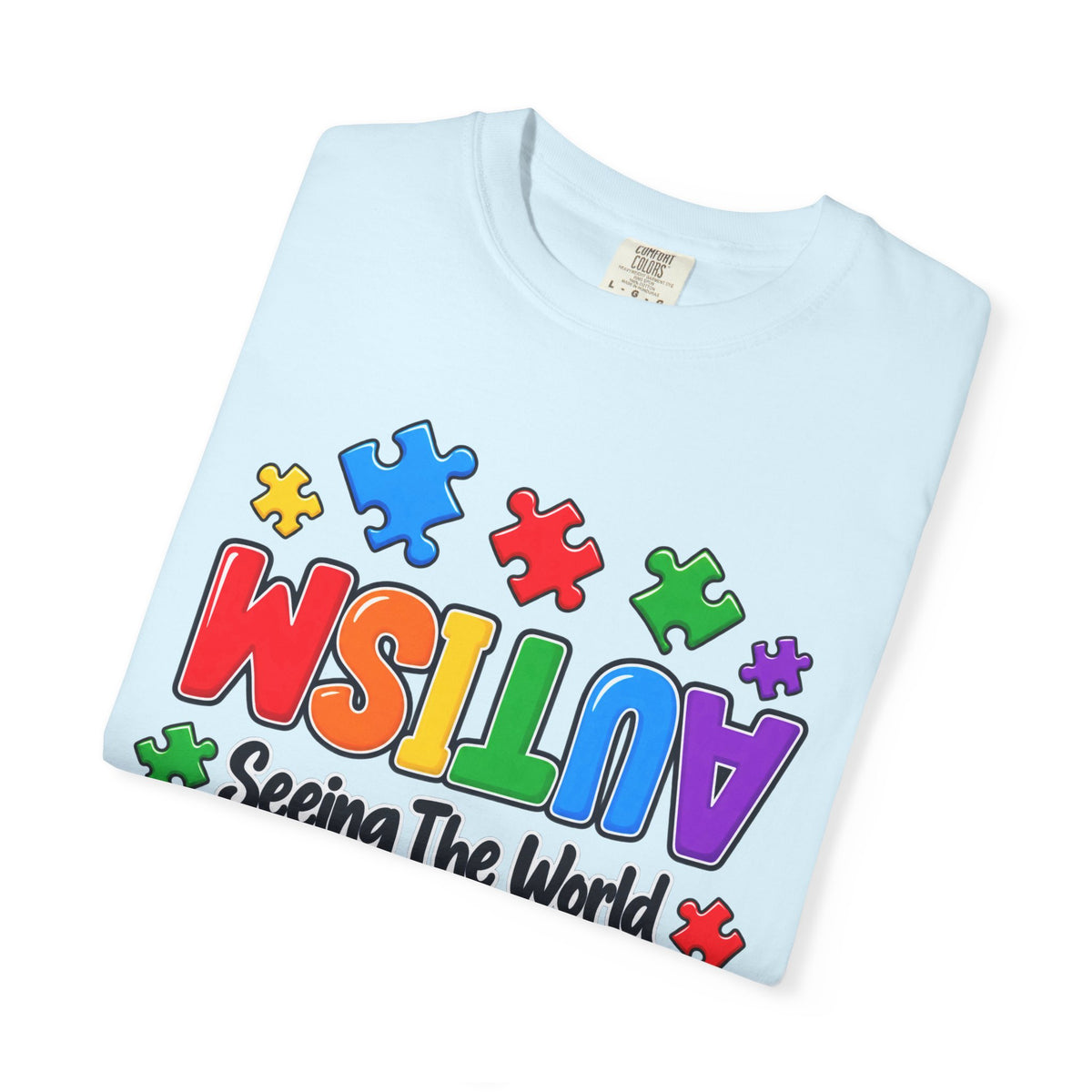 Autism Awareness T-Shirt — "Seeing the World From a Different Angle" Puzzle Design